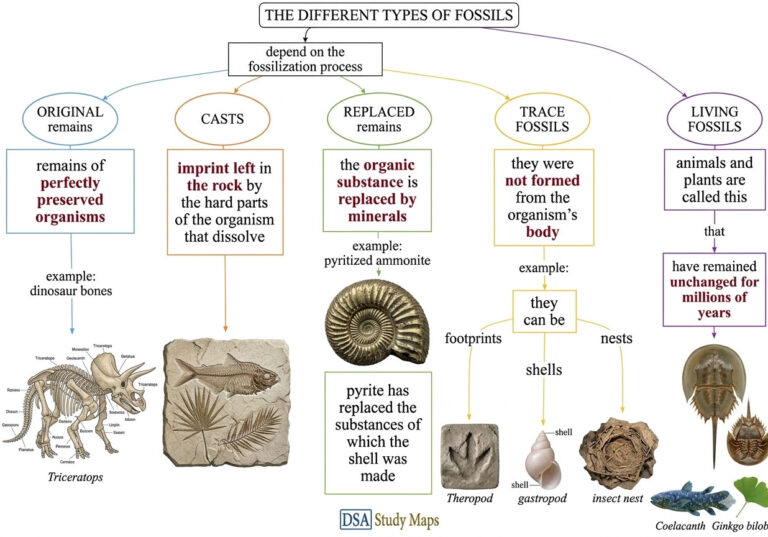 THE DIFFERENT TYPES OF FOSSILS | DSA Study Maps